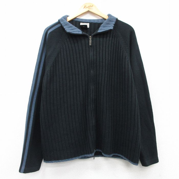 L★古着 アリゾナジーンズ 長袖 ハーフジップ セーター メンズ 00年代 00s ラグラン アクリル 黒他 ブラック 【spe】 25mar12 中古 ニット トップス