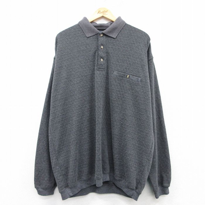 XL★古着 長袖 セーター メンズ 襟付き 大きいサイズ グレー 霜降り 25mar12 中古 ニット トップス