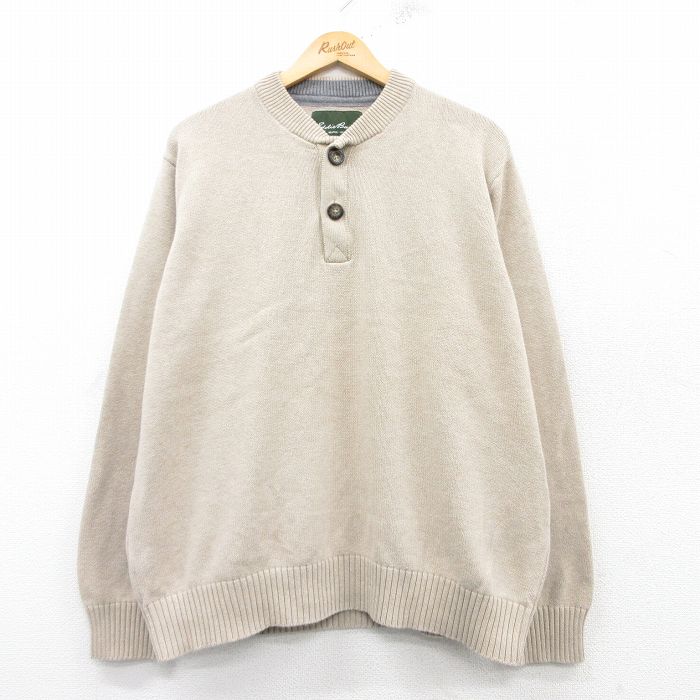 XL★古着 エディーバウアー 長袖 セーター メンズ コットン ヘンリーネック ベージュ カーキ 25mar12 中古 ニット トップス