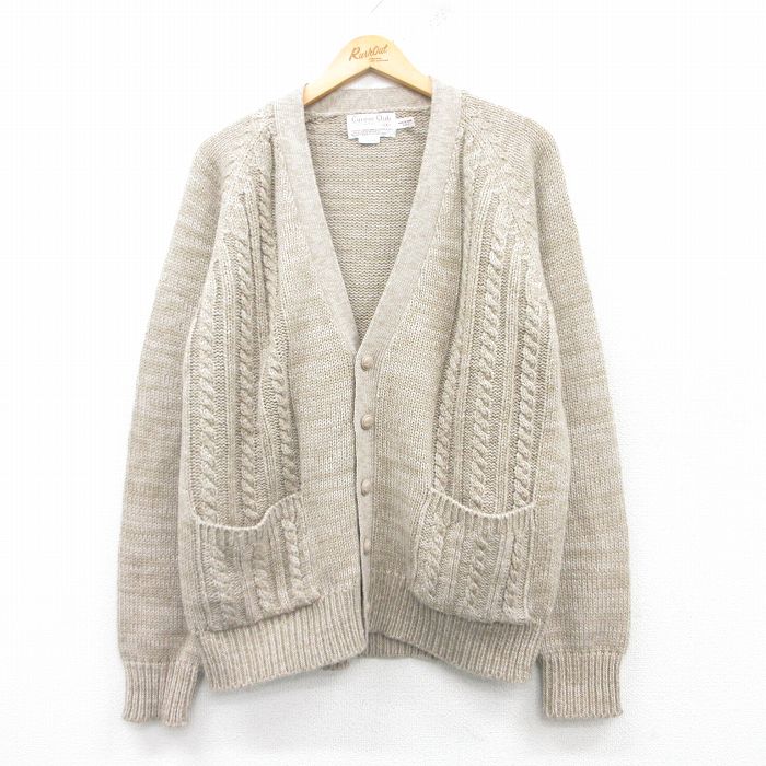 L★古着 長袖 ケーブル ニット カーディガン メンズ アクリル ベージュ系 カーキ 25mar12 中古 トップス