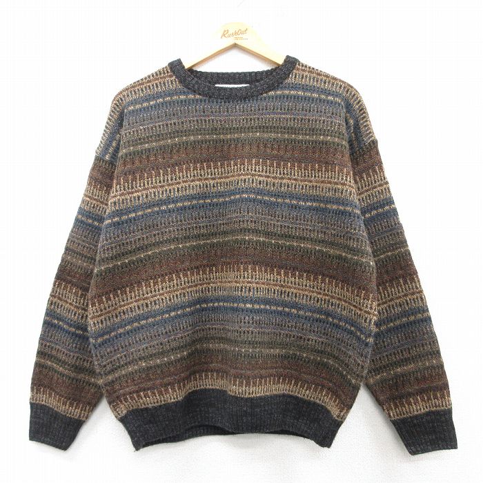 L★古着 長袖 セーター メンズ 00年代 00s アクリル クルーネック 茶他 ブラウン 25mar12 中古 ニット トップス
