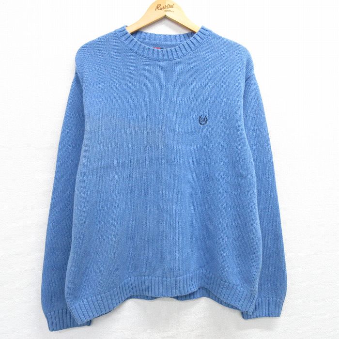 【50%OFF】XL★古着 チャップス 長袖 セーター メンズ ワンポイントロゴ コットン クルーネック 薄紺 ネイビー 25mar13 中古 ニット トップス
