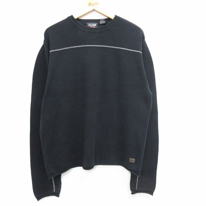 【50%OFF】XL★古着 長袖 セーター メンズ 00年代 00s コットン クルーネック 黒他 ブラック 25mar13 中古 ニット トップス