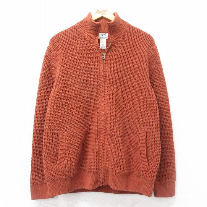 L★古着 エルエルビーン LLBEAN 長袖 フルジップ ドライバーズ ニット カーディガン メンズ 00年代 00s 無地 オーガニックコットン 茶 ブラウン 【spe】 25mar13 中古 トップス