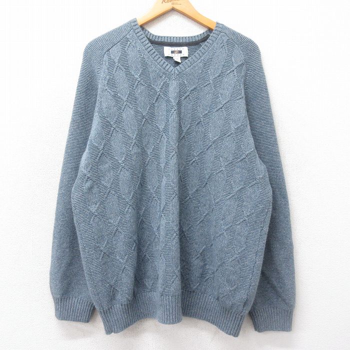 L★古着 長袖 セーター メンズ Vネック 薄紺 ネイビー 25mar13 中古 ニット トップス