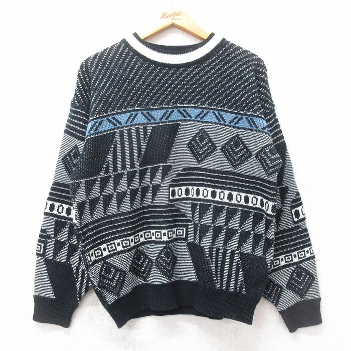M★古着 マックレガー 長袖 セーター メンズ 90年代 90s アクリル クルーネック 黒他 ブラック 25mar13 中古 ニット トップス