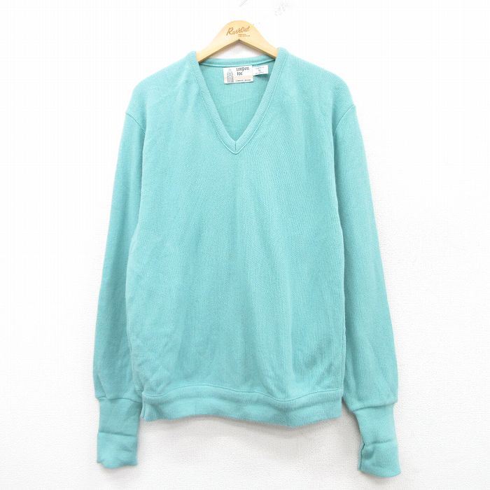 【50%OFF】L★古着 ロンドンフォグ 長袖 セーター メンズ 90年代 90s 無地 アクリル Vネック USA製 薄紺 ネイビー 25mar14 中古 ニット トップス