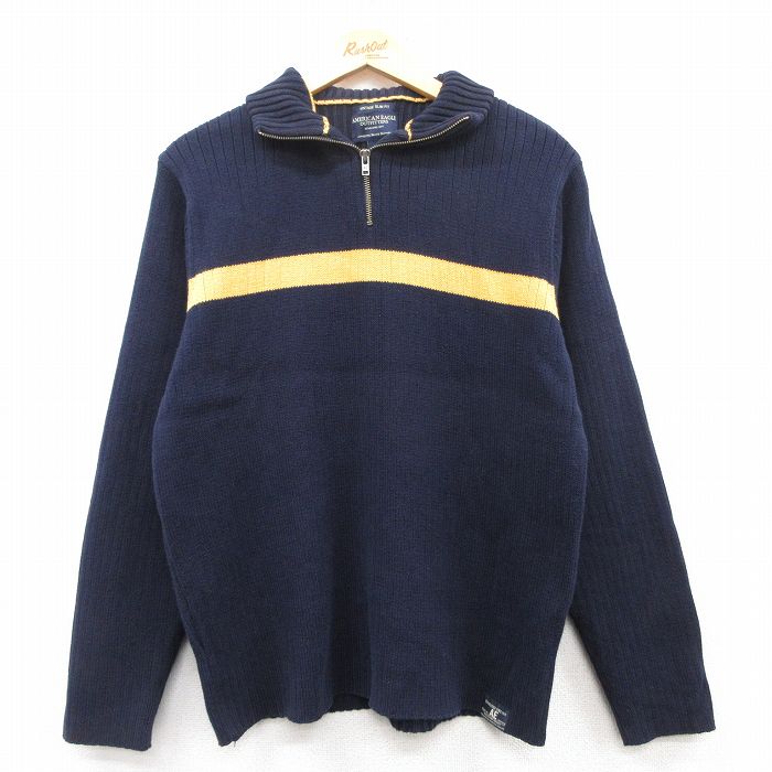 M★古着 アメリカンイーグル American Eagle 長袖 ハーフジップ セーター メンズ コットン 紺他 ネイビー 25mar14 中古 ニット トップス