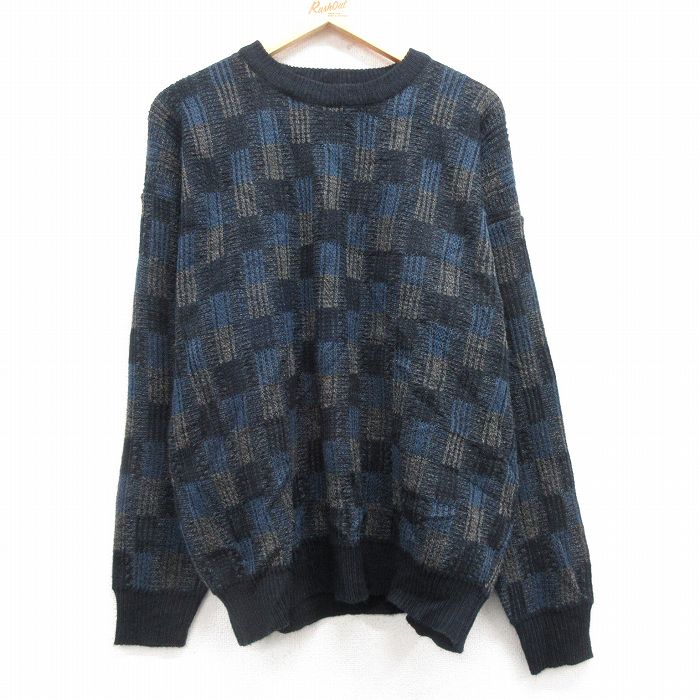 XL★古着 タウンクラフト 長袖 セーター メンズ 00年代 00s アクリル クルーネック 濃紺他 ネイビー 25mar14 中古 ニット トップス