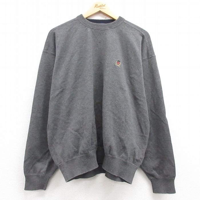 【50%OFF】【50%OFF】XL★古着 トミーヒルフィガー TOMMY HILFIGER 長袖 ブランド セーター メンズ 90年代 90s ワンポイントロゴ コットン クルーネック 濃グレー 【spe】 25mar14 中古 ニット トップス