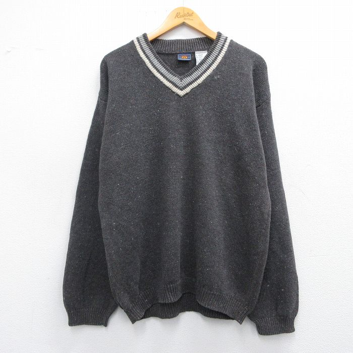 【50%OFF】L★古着 ルート66 長袖 セーター メンズ 00年代 00s Vネック グレー 25mar14 中古 ニット トップス