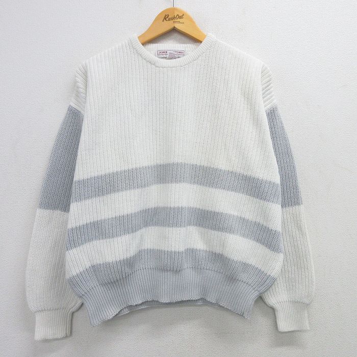 【50%OFF】XL★古着 長袖 セーター メンズ 00年代 00s コットン クルーネック 白他 ホワイト 25mar15 中古 ニット トップス