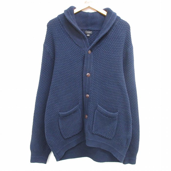 XL★古着 ジェイクルー J.CREW 長袖 ニット カーディガン メンズ 00年代 00s ショールカラー コットン 紺 ネイビー 25mar15 中古 トップス