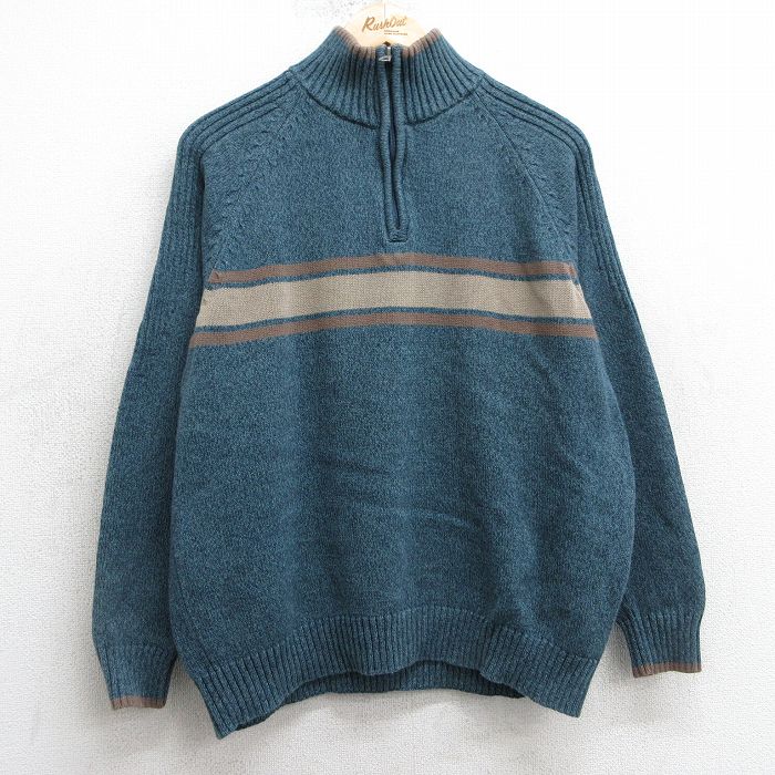 M★古着 コロンビア COLUMBIA 長袖 ハーフジップ セーター メンズ 00年代 00s ラグラン コットン 薄紺他 ネイビー 25mar15 中古 ニット トップス