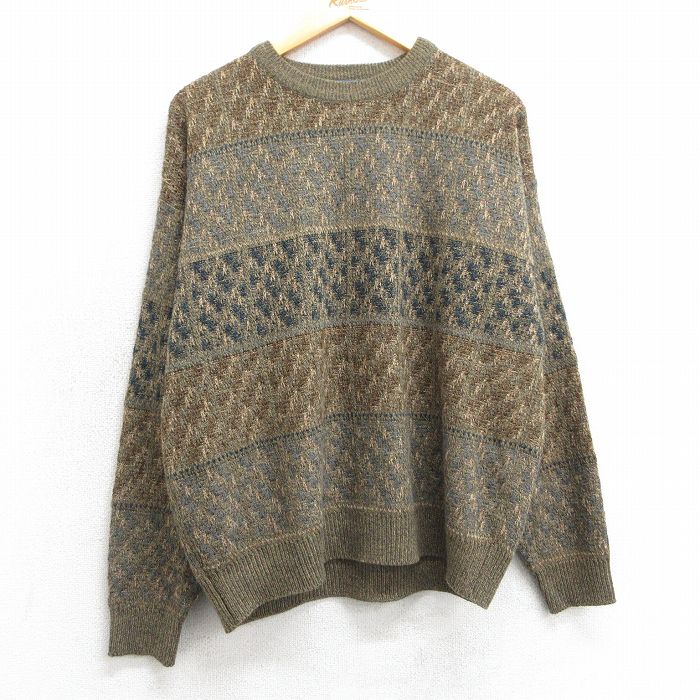 L★古着 タウンクラフト 長袖 セーター メンズ 90年代 90s アクリル クルーネック 茶系他 ブラウン 25mar15 中古 ニット トップス