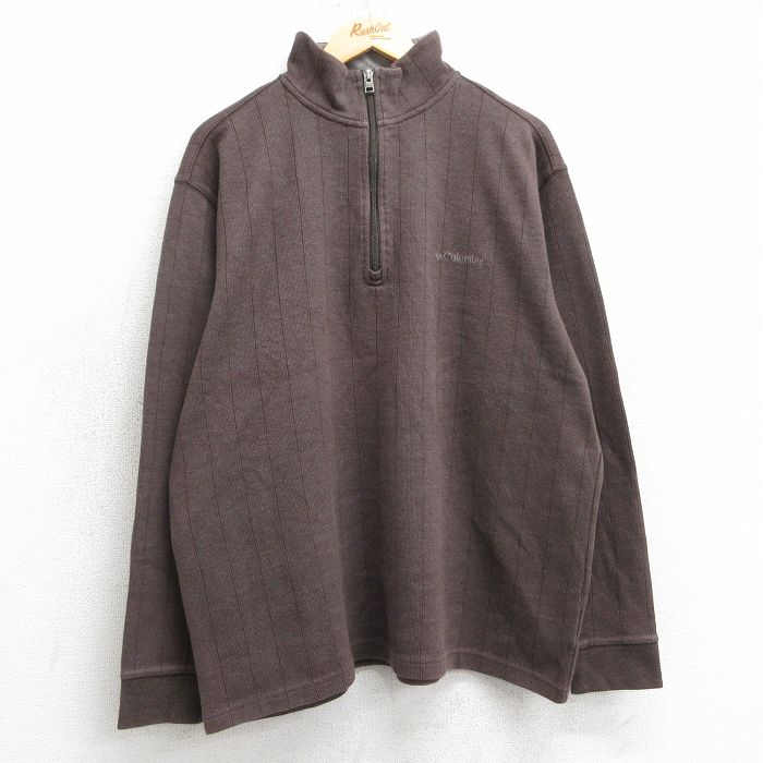 XL★古着 コロンビア COLUMBIA 長袖 ハーフジップ トップス メンズ 00年代 00s ワンポイントロゴ 茶 ブラウン 25mar15 中古