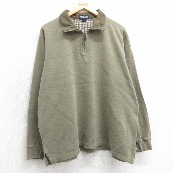 【50%OFF】XL★古着 ランズエンド 長袖 ハーフジップ トップス メンズ 00年代 00s 無地 大きいサイズ コットン 緑系 グリーン 25mar15 中古