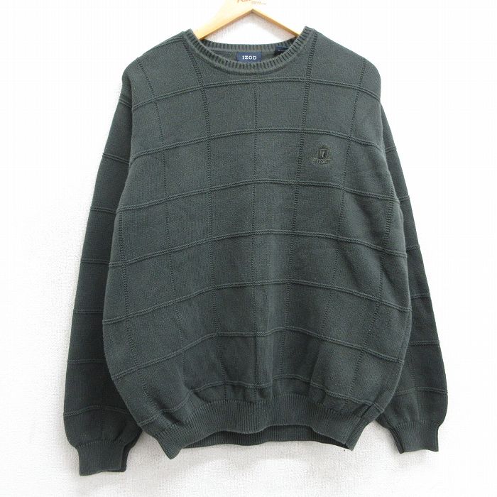 IZOD 長袖セーター ワンポイントロゴ グリーン L | 古着