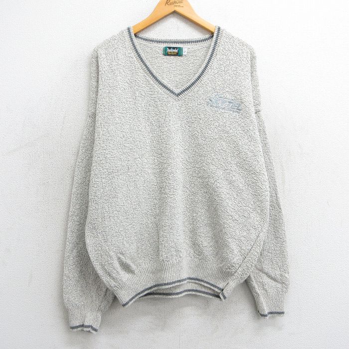 【50%OFF】XL★古着 Dunbrook 長袖 セーター メンズ 90年代 90s SKYTEL 大きいサイズ コットン Vネック USA製 グレー系他 25mar17 中古 ニット トップス