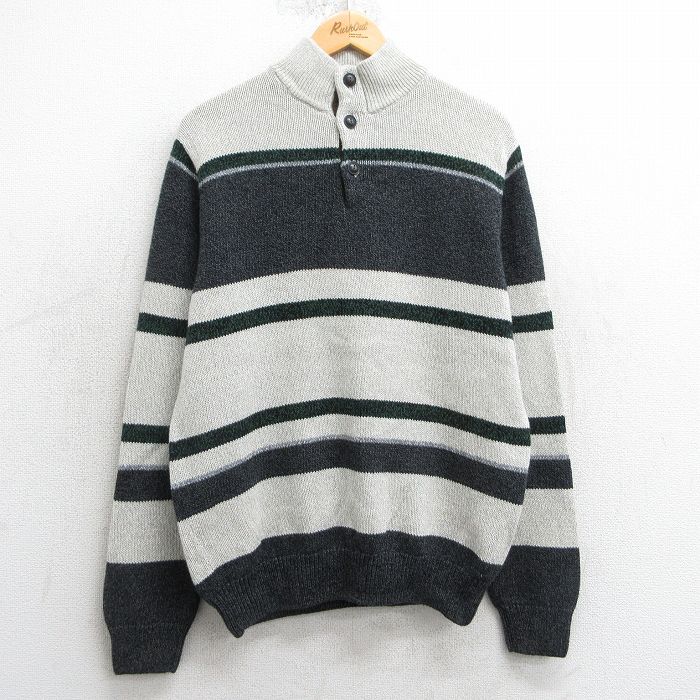 【50%OFF】M★古着 チャップス 長袖 セーター メンズ コットン 薄ベージュ系他 カーキ 25mar17 中古 ニット トップス