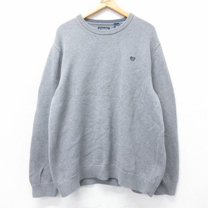 【20%OFF】XL★古着 チャップス 長袖 セーター メンズ ワンポイントロゴ 大きいサイズ コットン クルーネック グレー 25mar18 中古 ニット トップス