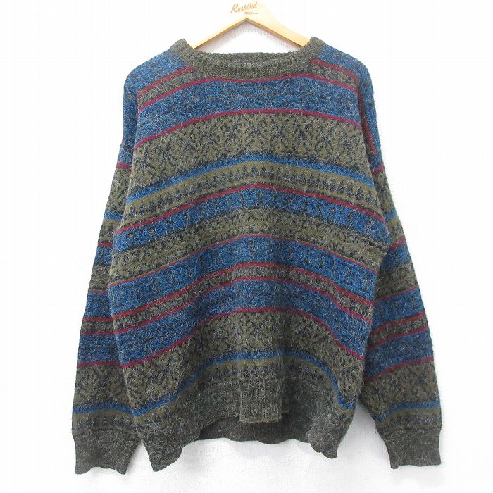 L★古着 ピューリタン 長袖 セーター メンズ 90年代 90s クルーネック USA製 緑他 グリーン 【spe】 25mar18 中古 ニット トップス