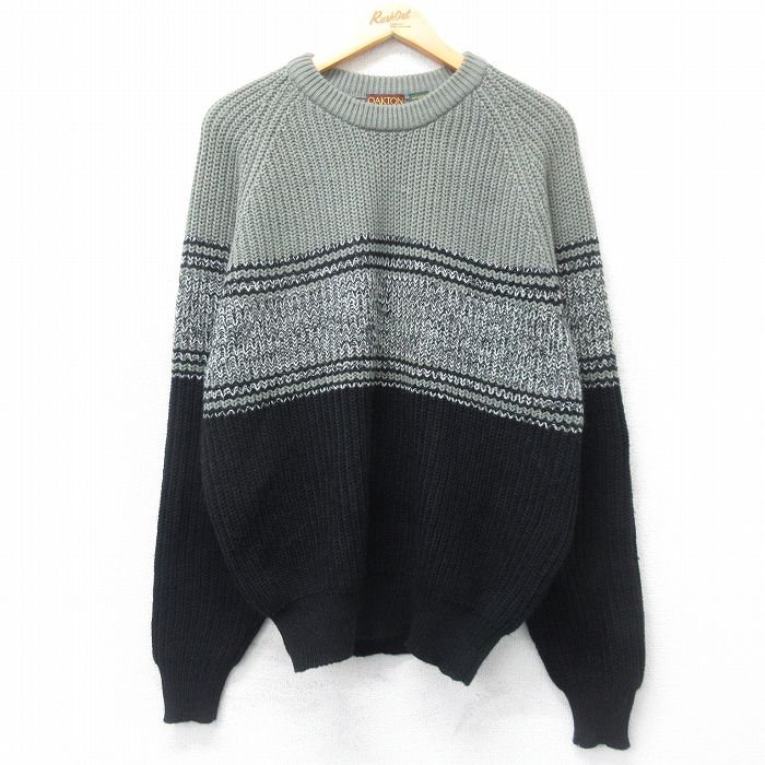 【50%OFF】L★古着 長袖 セーター メンズ 90年代 90s ラグラン アクリル クルーネック グレー他 25mar18 中古 ニット トップス