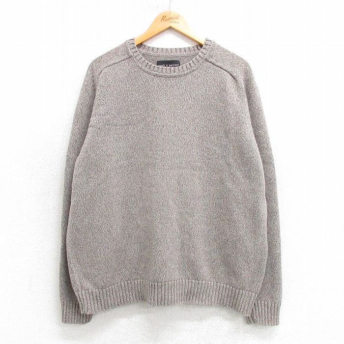 XL★古着 長袖 セーター メンズ コットン クルーネック 濃ベージュ カーキ 25mar19 中古 ニット トップス