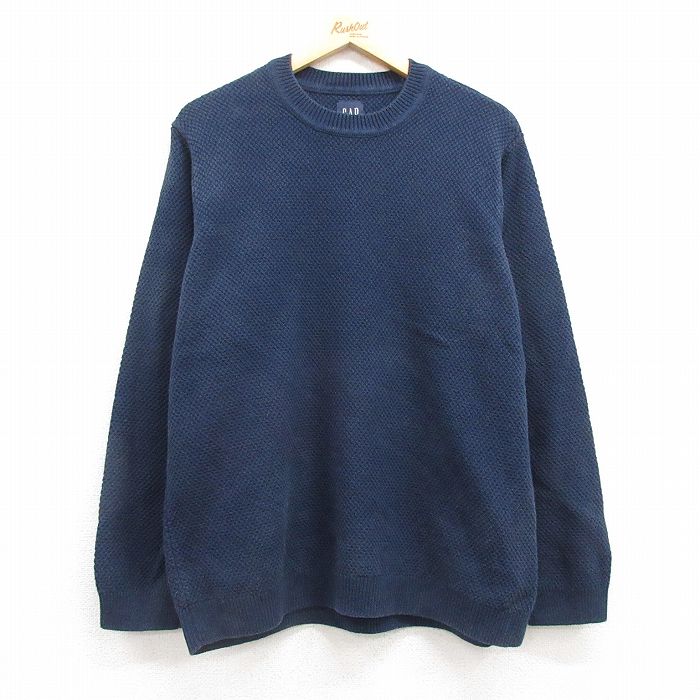 L★古着 ギャップ GAP 長袖 セーター メンズ 00年代 00s 無地 クルーネック 濃紺 ネイビー 25mar22 中古 ニット トップス