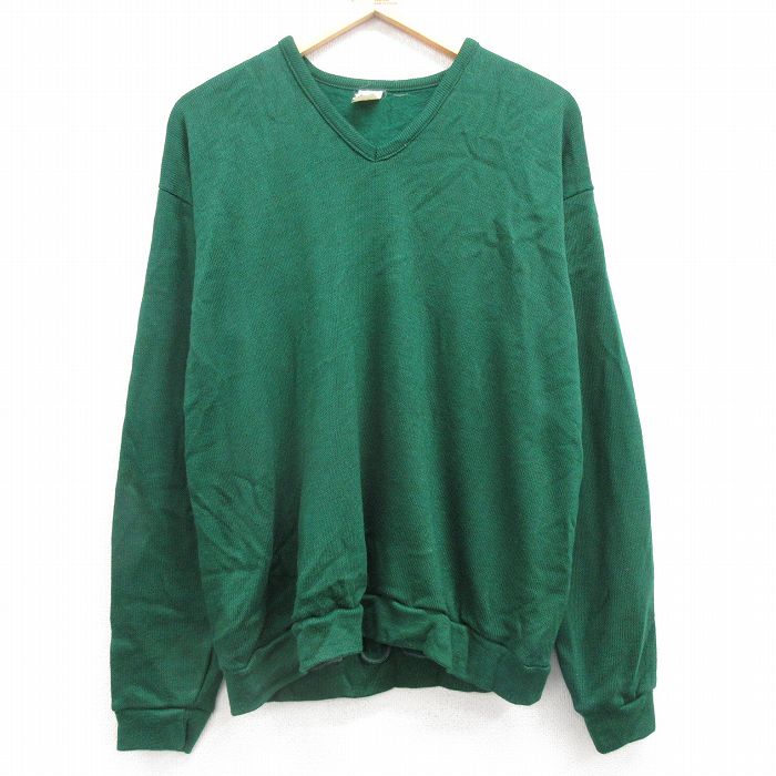 【20%OFF】L★古着 長袖 セーター メンズ 80年代 80s 無地 Vネック USA製 緑 グリーン 25mar22 中古 ニット トップス