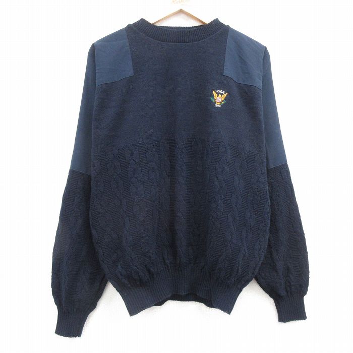 L★古着 長袖 セーター メンズ 90年代 90s USGA モックネック ハイネック USA製 濃紺 ネイビー 25mar22 中古 ニット トップス