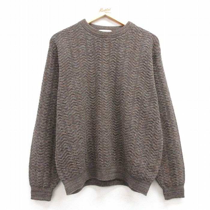L★古着 HAGGAR 長袖 セーター メンズ クルーネック 茶 ブラウン 25mar22 中古 ニット トップス