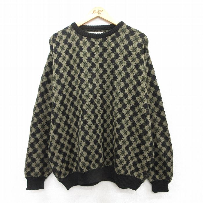 【20%OFF】XL★古着 マンシングウェア 長袖 セーター メンズ アクリル クルーネック 緑他 グリーン 25mar22 中古 ニット トップス