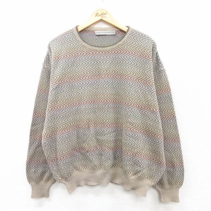 【50%OFF】XL★古着 長袖 セーター メンズ 90年代 90s 大きいサイズ コットン クルーネック 緑系他 グリーン 25mar22 中古 ニット トップス