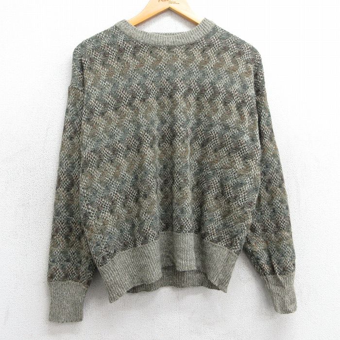 【20%OFF】L★古着 長袖 セーター メンズ 00年代 00s アクリル クルーネック 濃緑系他 グリーン 25mar24 中古 ニット トップス