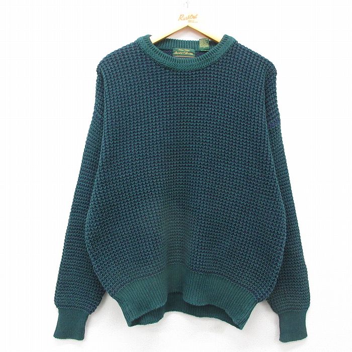 【20%OFF】XL★古着 バンヒューセン 長袖 セーター メンズ 90年代 90s クルーネック 緑 グリーン 25mar27 中古 ニット トップス