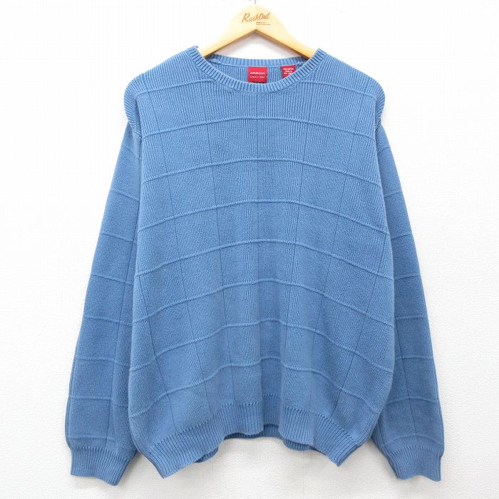 XL★古着 アロー 長袖 セーター メンズ 大きいサイズ クルーネック 薄紺 ネイビー 25mar27 中古 ニット トップス
