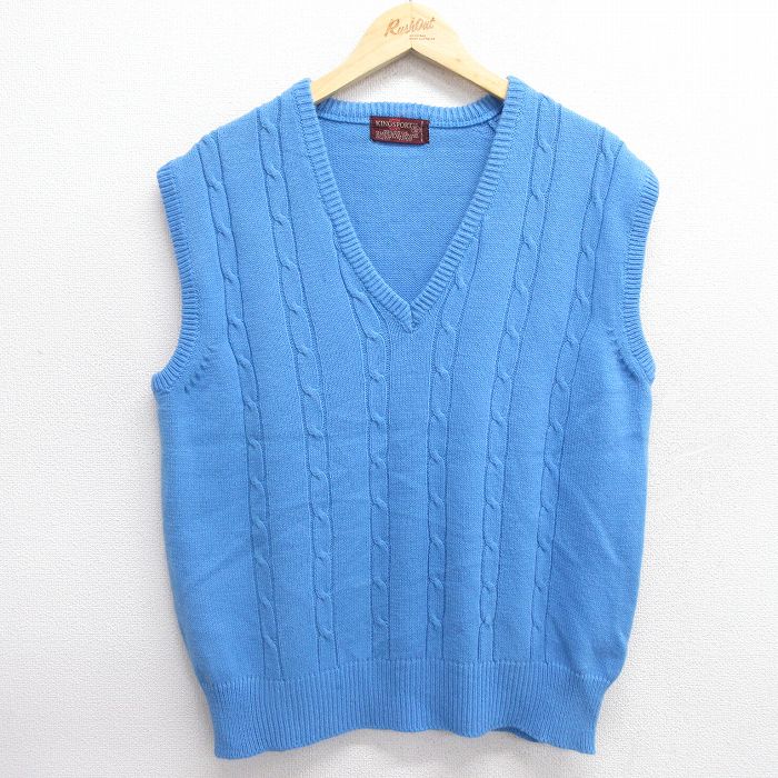 L★古着 ケーブル ニット ベスト メンズ 80年代 80s アクリル Vネック 薄紺 ネイビー 25mar28 中古 トップス