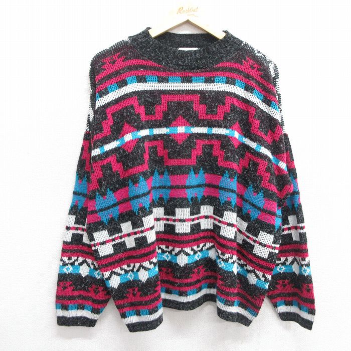 【50%OFF】XL★古着 長袖 セーター メンズ 90年代 90s 大きいサイズ クルーネック USA製 黒他 ブラック 25mar28 中古 ニット トップス