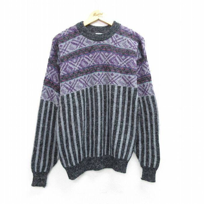 M★古着 ルティグレ 長袖 セーター メンズ 90年代 90s クルーネック USA製 グレー他 25mar28 中古 ニット トップス