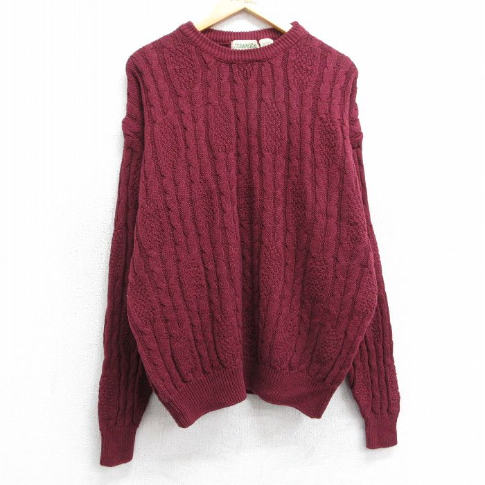 【50%OFF】XL★古着 セントジョンズベイ 長袖 ケーブル セーター メンズ 90年代 90s 大きいサイズ クルーネック エンジ 25apr01 中古 ニット トップス