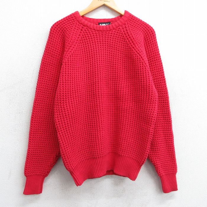 S★古着 長袖 セーター メンズ 90年代 90s 無地 ラグラン クルーネック 赤 レッド 25apr01 中古 ニット トップス