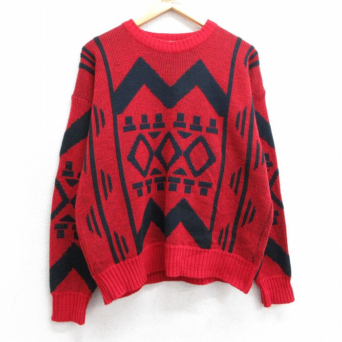 【50%OFF】L★古着 ロンドンフォグ 長袖 セーター メンズ 90年代 90s アクリル クルーネック 赤 レッド 25apr01 中古 ニット トップス