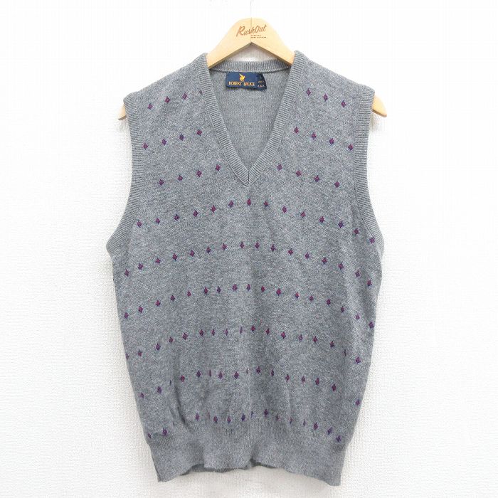 M★古着 ニット ベスト メンズ 90年代 90s アクリル Vネック USA製 グレー 25aug30 中古 トップス