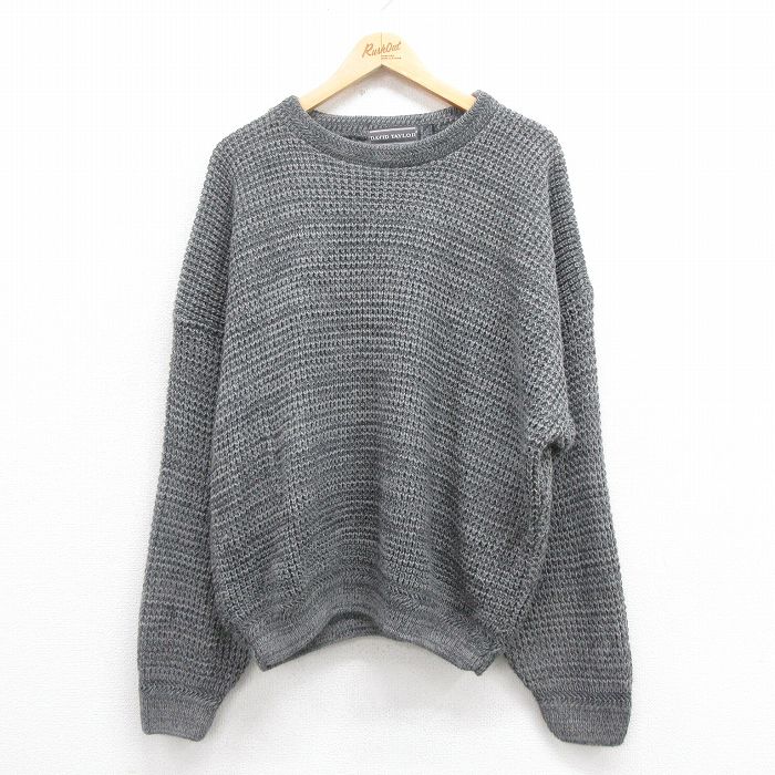 XL★古着 長袖 セーター メンズ 90年代 90s 大きいサイズ アクリル クルーネック USA製 グレー 25aug30 中古 ニット トップス