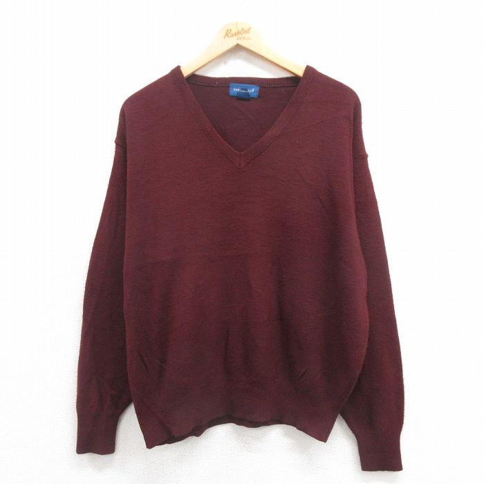 XL★古着 タウンクラフト 長袖 セーター メンズ 90年代 90s 無地 アクリル Vネック USA製 エンジ 25aug30 中古 ニット トップス