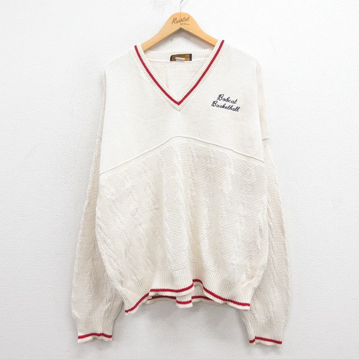 【20%OFF】XL★古着 長袖 セーター メンズ 90年代 90s バスケットボール 大きいサイズ コットン USA製 生成り 25aug30 中古 ニット トップス