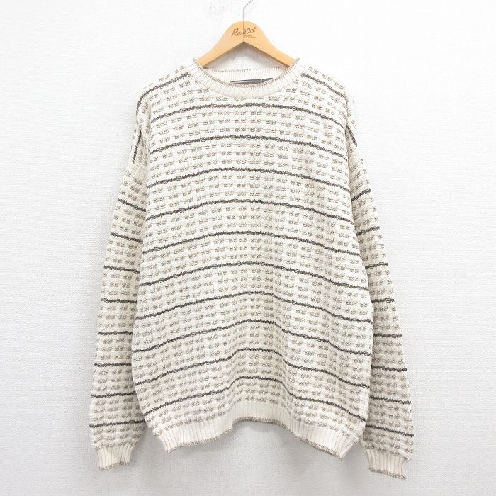 XL★古着 長袖 セーター メンズ 90年代 90s 手織り コットン クルーネック USA製 生成り 25aug30 中古 ニット トップス