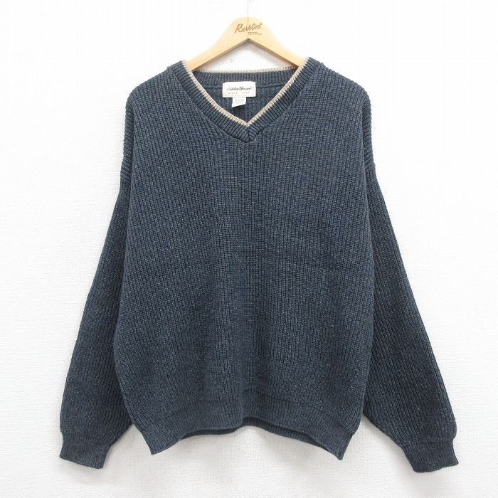 XL★古着 エディーバウアー 長袖 セーター メンズ 00年代 00s Vネック USA製 グレー 【spe】 25aug30 中古 ニット トップス