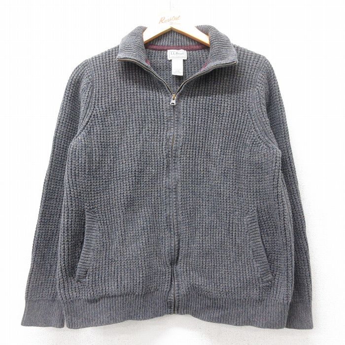 M★古着 エルエルビーン LLBEAN 長袖 フルジップ セーター ドライバーズ ニット メンズ 00年代 00s 無地 コットン 紺他 ネイビー 25sep03 中古 トップス